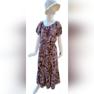 Coldwater Creek  Long Peasant Dress, Brown  And White, size 14